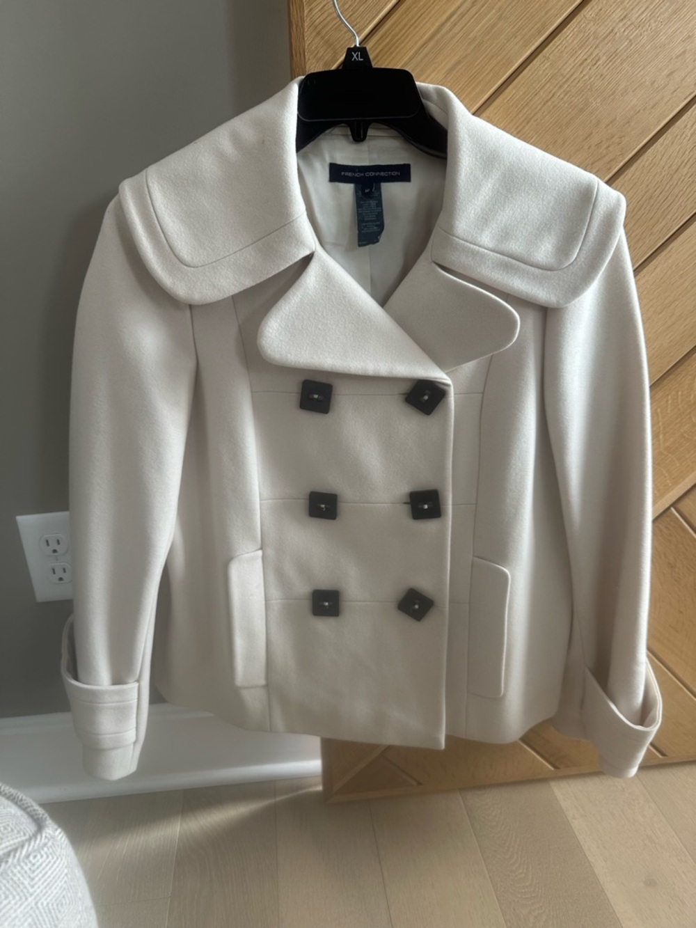 French Connection Off-White Double-Breasted Pea Coat